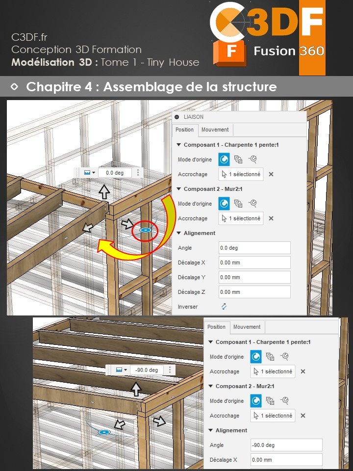 assemblage d'une tiny house - ossature bois et chassis - realisee avec le logiciel CAO Fusion 360